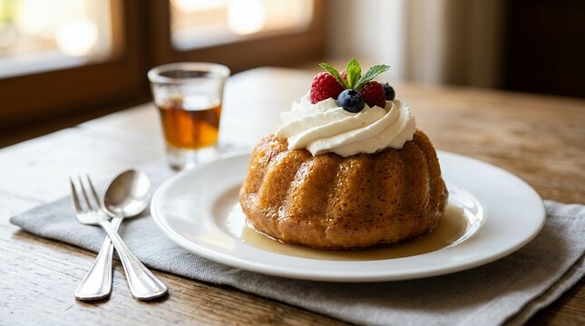 Traditional rum baba savarin cake soaked in sweet syrup served on dessert plate savarin baba cake dessert pastry alcohol rum syrup traditional baked sweet food bakery gourmet cake slice delicious