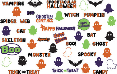Fototapeta premium Set of vector words related to Halloween for funny illustrations