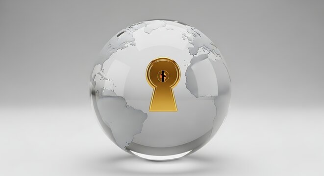 Glass globe with a golden keyhole symbolizing global security and access