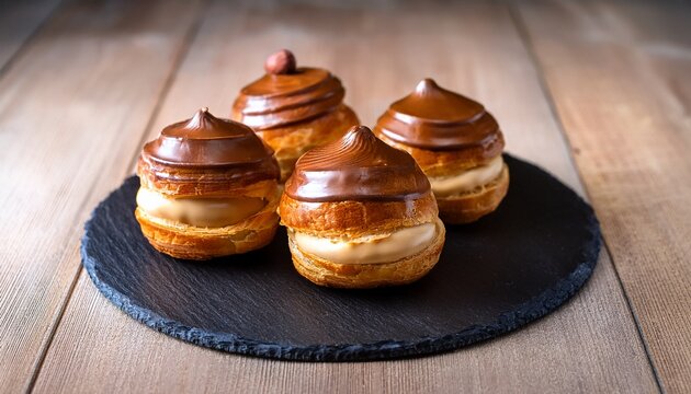 a classic paris brest is a pastry filled with a smooth hazelnut flavored cream praline
