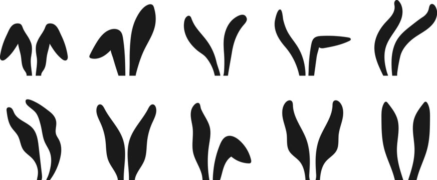 Easter bunny ears silhouettes set. Cute black rabbit ear shapes for Easter holiday design, greeting cards, and decorations. Vector illustration.