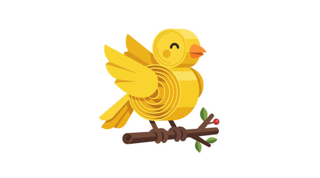 Yellow bird mascot made of tape roll.