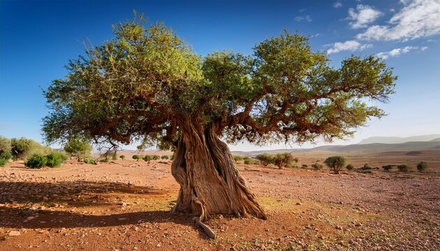 moroccan argan tree a hardy tree with twisted branches and small oval leaves producing the famous argan oil in morocco