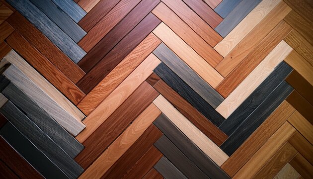 wooden flooring samples displaying chevron pattern in various colors