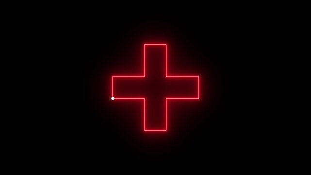 Red Neon Abstract Shape with White Dot on Black line