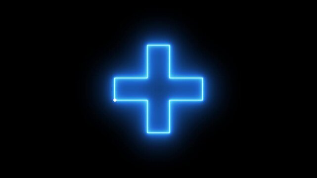 Blue Neon Abstract Shape with White Dot on Black line