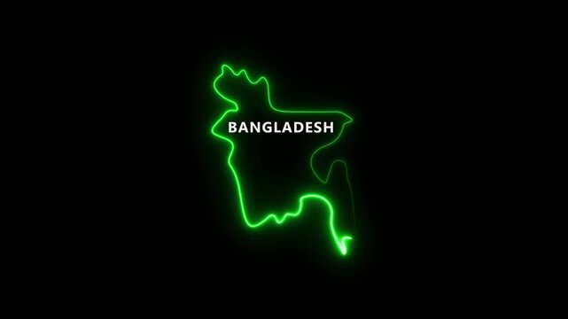 Bangladesh map outline with green neon glow and text