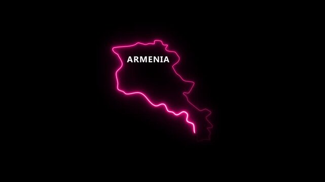 Armenia map outline with neon pink glow and text country