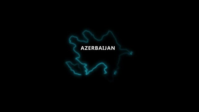 Azerbaijan map outline with neon blue glow and text