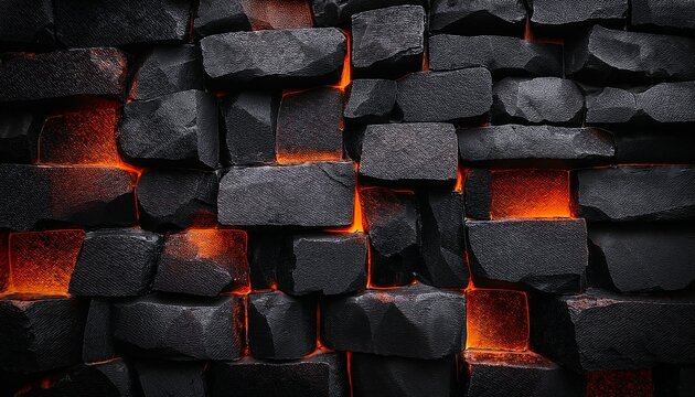abstract dark charcoal stone wall texture with rugged uneven block shapes and subtle vibrant orange specks creating a dramatic background