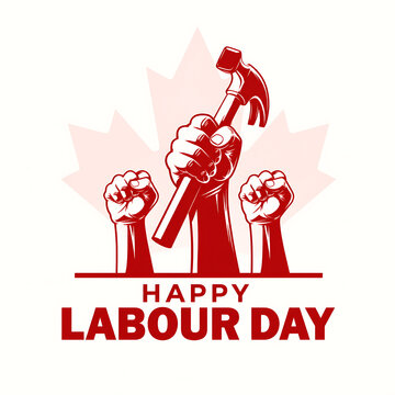 Happy workers celebrating labour day with red and white colors Canada Labour Day, Labour Day, Labour Day design, Labor Day