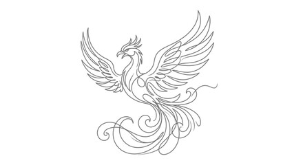 Fototapeta premium Mythical bird line art, stylized phoenix