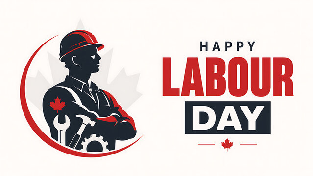 Happy worker celebrating may day with red flowers Canada Labour Day, Labour Day, Labour Day design, Labor Day