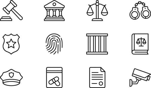 Legal and Justice Outline Icons for Apps, Websites, Law Firms, Security Branding and Government Services