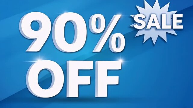 90 Percent Off 90% Sale Promotional Banner With White 3D Text On Blue Background For Retail Discount Marketing Campaign