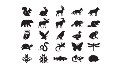 Fototapeta premium Set of wild animal silhouettes icons for nature and wildlife design