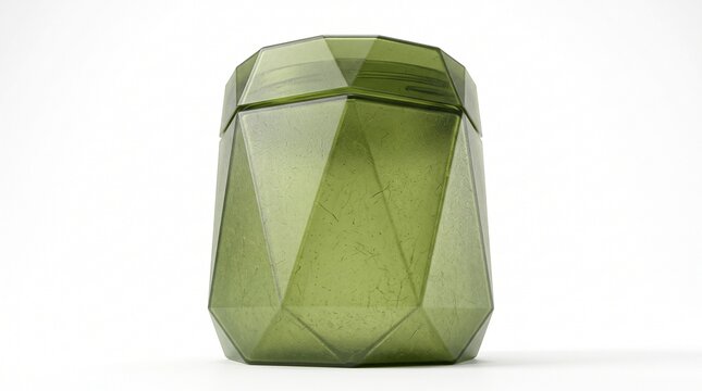 Translucent Green Geometric Bioplastic Jar Isolated on Pure White Background
