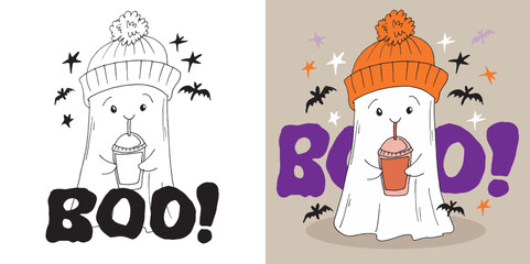 Fototapeta premium Happy Halloween vibe. Cute hand drawn doodle lettering quote. Lettering for t-shirt design, mug print, bag print, clothes fashion. 100% hand drawn vector image.