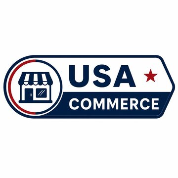 USA Commerce professional badge with storefront icon and patriotic star design