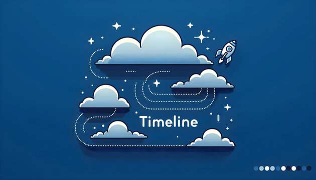 Cloud computing timeline concept with rocket ship and digital path illustration