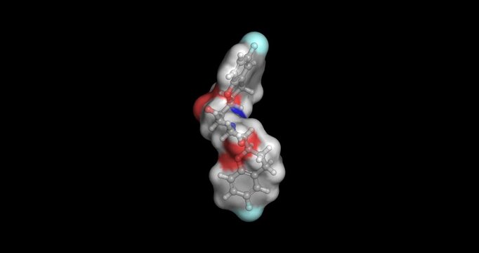 Nebivolol, selective beta blocker used for treating high blood pressure and heart failure, 3D molecule spinning, 4K