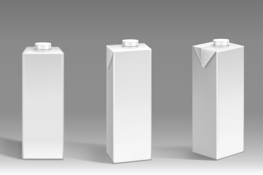White Blank Carton Juice Milk Packaging Mockup Set, 3D Paper Box Container Isolated on Gray Background