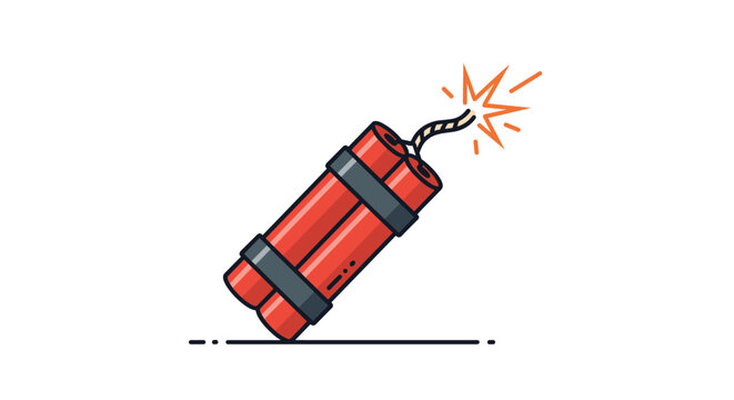 Bundle of red dynamite sticks with burning fuse vector illustration representing explosion danger concept.