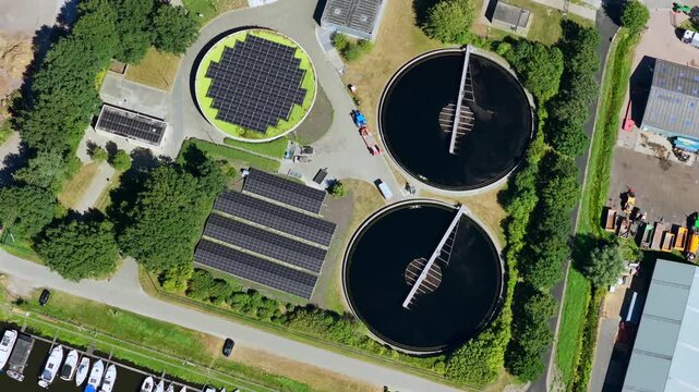 Aerial view of the wastewater treatment plant in Burgum, the Netherlands