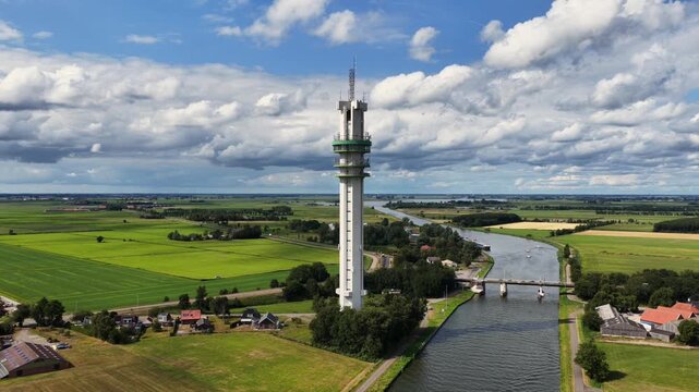 Aerial view of the ViaData Tower in Tjerkgaast, the Netherlands