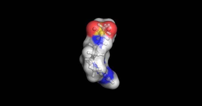Abrocitinib, oral selective Janus kinase 1 (JAK1) inhibitor used in the treatment of moderate-to-severe atopic dermatitis, 3D molecule spinning, 4K