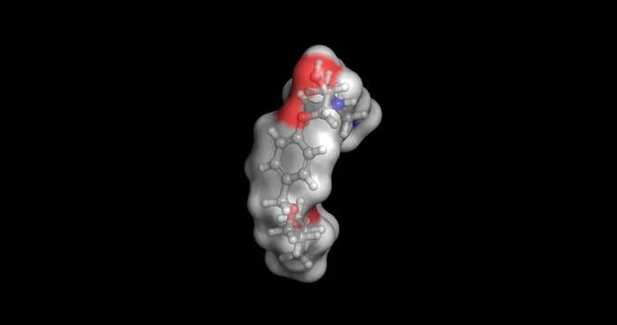 Bisoprolol, highly selective beta-1 adrenergic receptor blocker used in the management of hypertension, angina, and chronic heart failure, 3D molecule spinning, 4K