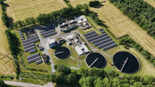 Aerial view of the wastewater treatment plant in Kootstertille, the Netherlands