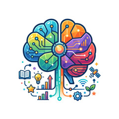 Obraz premium Colorful artificial intelligence brain concept with technology and education icons