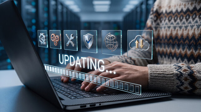 software update concept representing application upgrade, technology improvement, system enhancement, and digital performance optimization