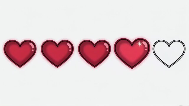 Glowing Video Game Health Bar Icon With Four Red Hearts And One Empty Heart Element