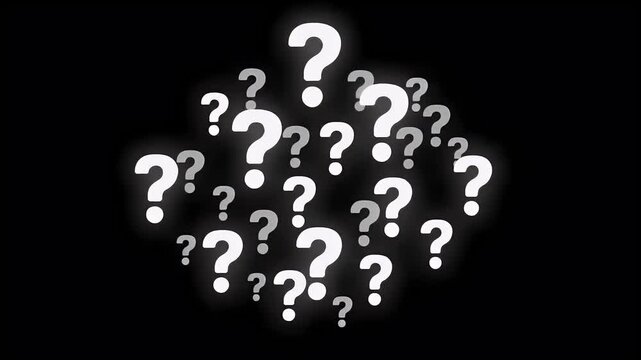 Dense Glowing White Question Marks Floating On Black Background Animation