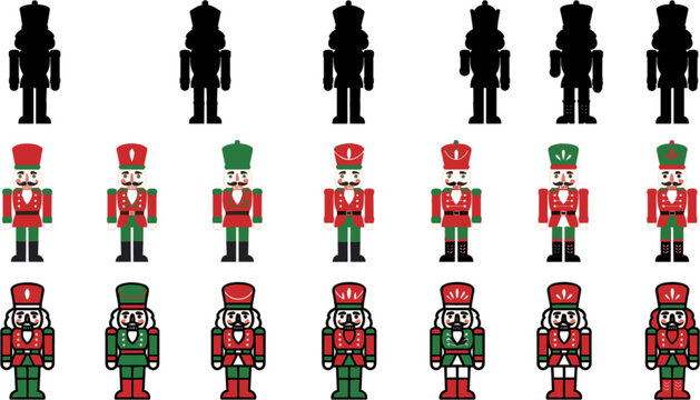 Set of nutcracker soldiers in different uniforms and styles
