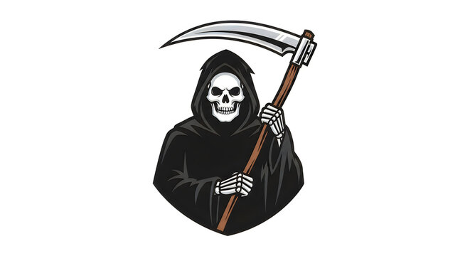 A spooky grim reaper illustration for happy halloween october 31 celebrations featuring a skull and sharp scythe blade