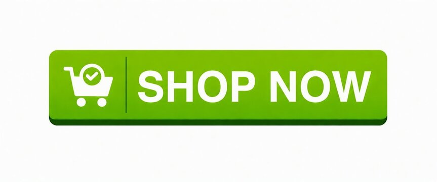 Bright green shop now button with shopping cart icon