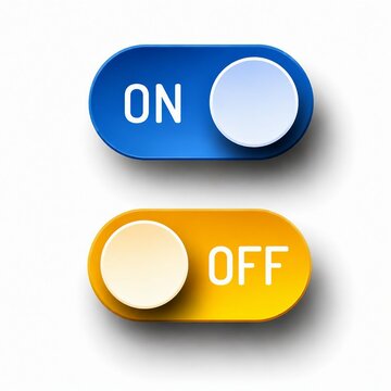 Blue and yellow on off toggle switch icon with 3d effect