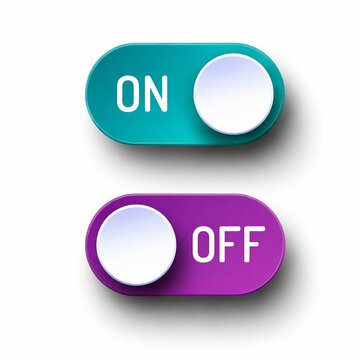 On and off toggle switch buttons in vibrant colors