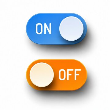 Blue and orange toggle switch with on and off labels