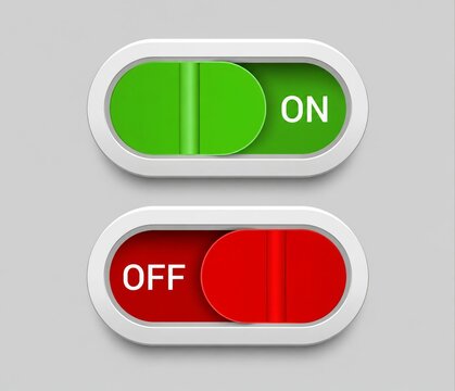 Green on and red off power toggle switch buttons