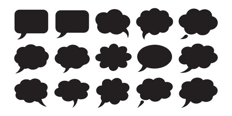 Obraz premium Collection of solid black cloud speech bubbles and thought boxes for comic book design and web communication.