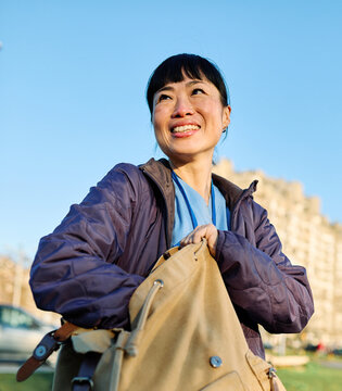 Portrait of a nurse ouside the nursing home or clinic building
