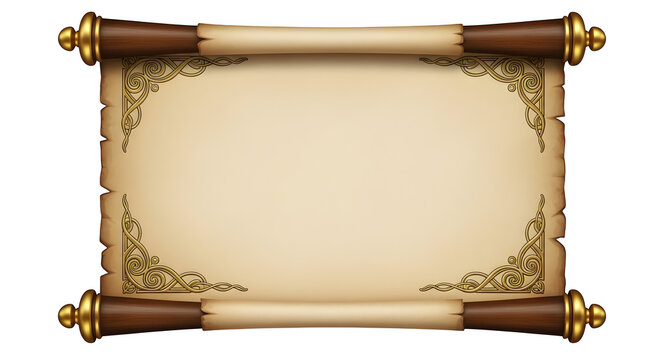 Empty vintage wooden picture frame with parchment paper