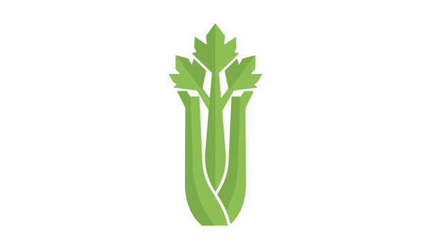 Minimalist flat illustration of a healthy bunch of green celery stalks with leaves isolated against a plain white backdrop.