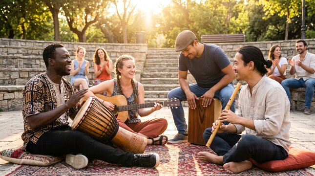 Acoustic Music Circle with Multicultural Instruments
