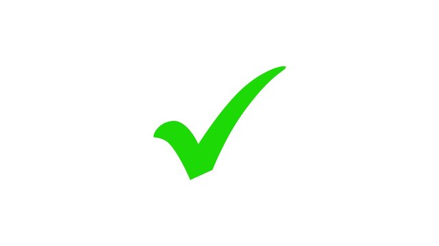 White and Green check mark on transparent background. Check mark symbol. Motion graphics of approved concept