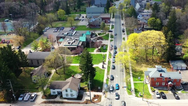 Aerial view of Ancaster, Ontario, Canada on a early fall morning 4K